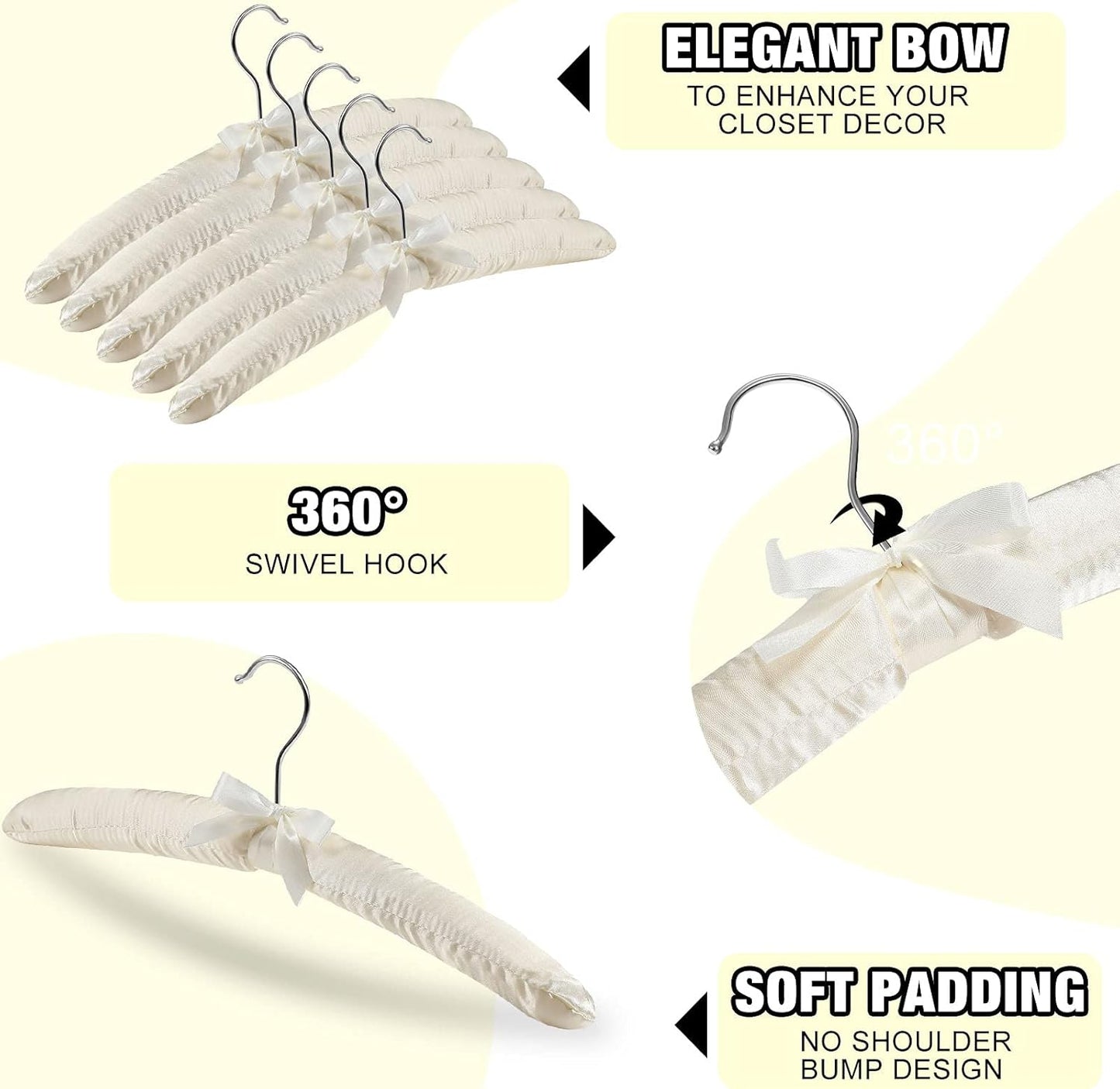 16 15 Inch 360 Jetec Pieces Satin Padded Hangers for Women Clothing Satin Hangers Swiveling Hook Sponge Shoulder Padded