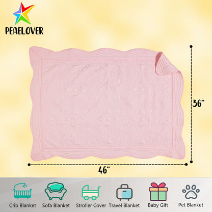 PEACELOVER Embossed Neutral Baby Quilt Durable, Lightweight Baby Blankets Four Seasons for Personlized Monogram Cotton Quilted Blanket Toddler Quilt for Boys and Girls 46x36 Inches (Pink)