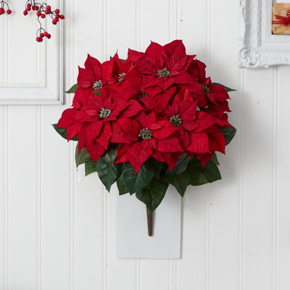 Nearly Natural 24” Poinsettia (Set of 2) Artificial Plant, Red