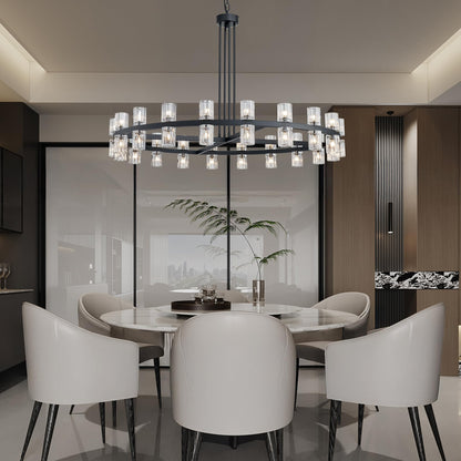 SHEKAITAO 48" Black Wagon Wheel Crystal Chandelier, Modern Round Chandelier for Dining Room Table, K9 Crystal Ceiling Chandelier for Living Room Entryway Foyer, Includes 40× G4 Bulbs