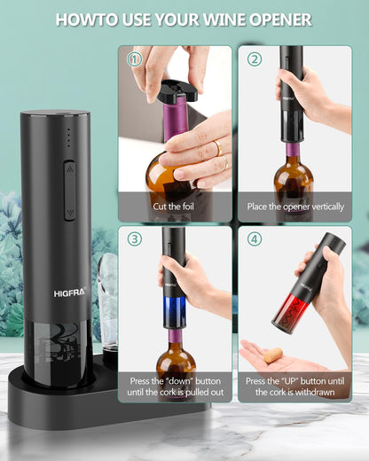 Electric Wine Opener Gift Set - Premium Wine Accessories with Wine Aerator, Vacuum Stopper, Foil Cutter and Gift Box - Ideal Valentines Gift for Wine Lovers and Special Celebrations