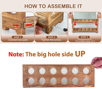 AOOHOOA Wooden Egg Holder Countertop, Stackable Wooden Egg Storage & Organizer, 2-Tier /24-Hole Farmhouse Eggs Rack Wood with Handle for Fresh Eggs to Store Chicken/Duck/Quail/Turkey/Easter Egg