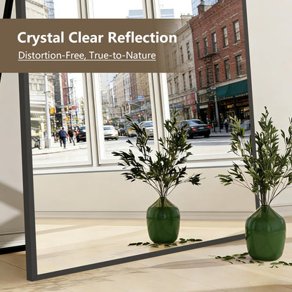 Mirrorons 82"x44" Oversized Black Full Length Mirror, Floor Standing or Wall Mounted with Hanging Kit, Shatterproof Tempered Glass Mirror for Living Room, Bedroom, Dressing Room, Gym