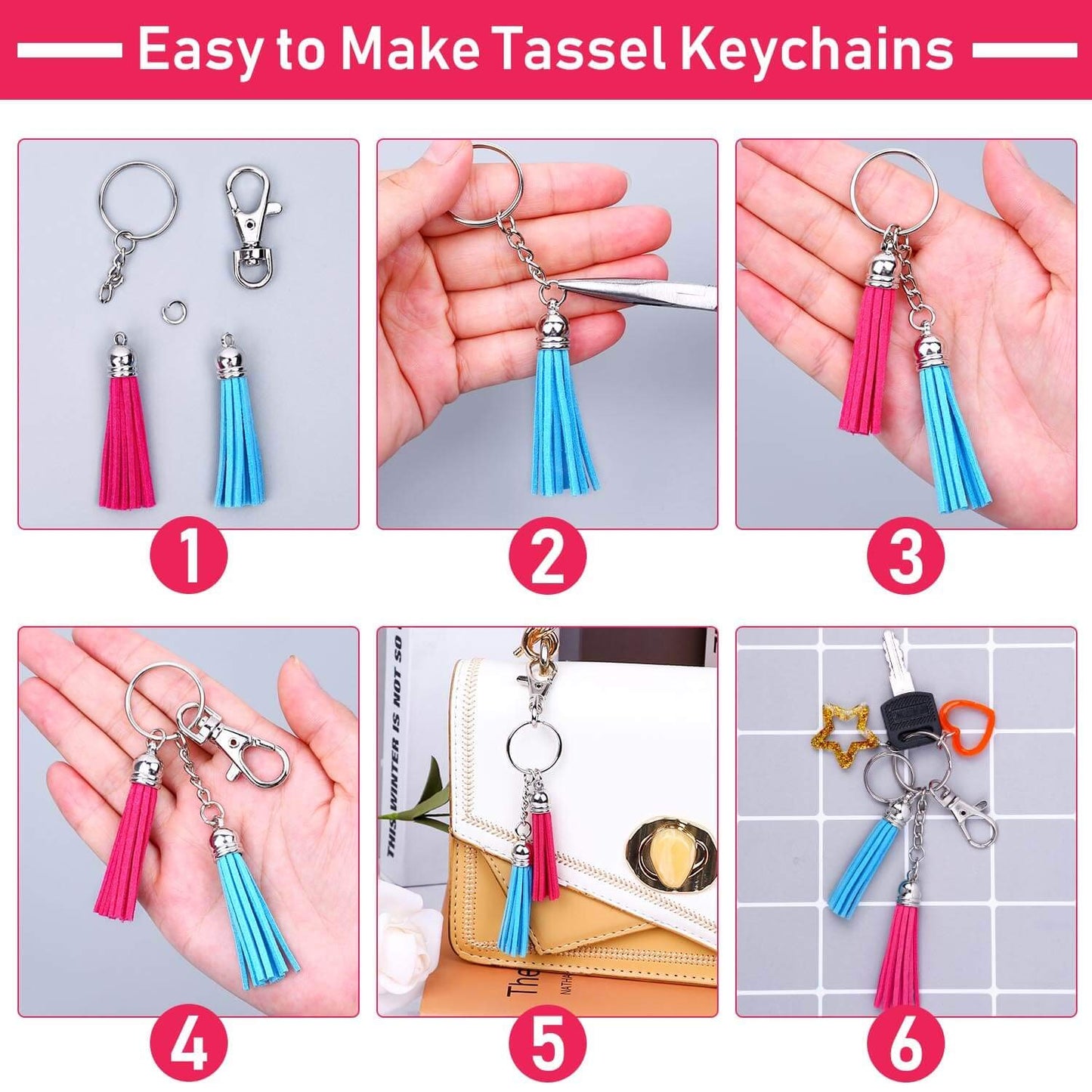 Tassels, Paxcoo 240Pcs Keychain Tassels Bulk for Jewelry Making and Crafts, Keychain Making Charms Supplies for Acrylic Blank Keychains, Bracelets and Jewelry Making