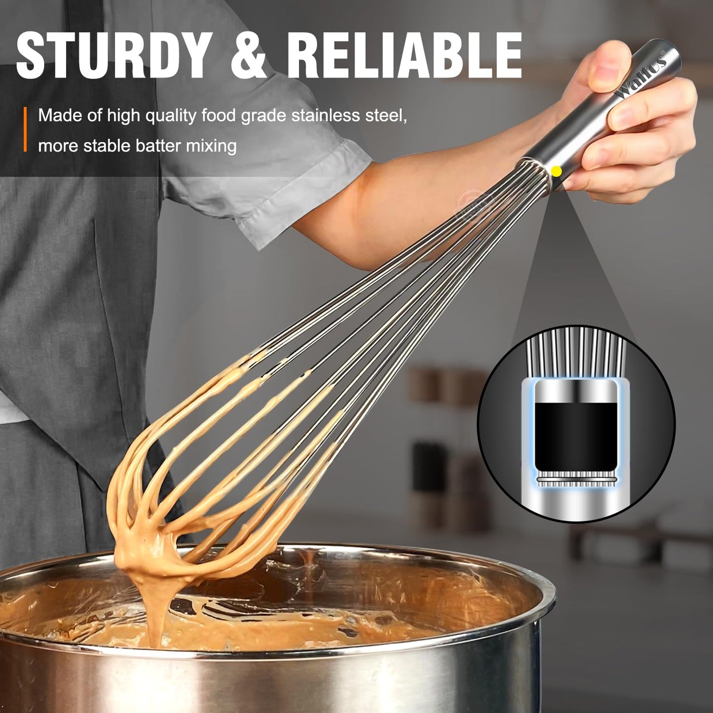 Walfos Whisk,17in Large Whisks, Heavy Duty Stainless Steel Wire Whisk Ideal For Beating Eggs, Blending Sauces, Mixing Batter.