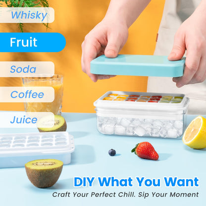 Ice Cube Tray with Lid and Bin, PHINOX 56 pcs Ice Trays for Freezer, Ice Cube Trays for Freezer with 2 trays, Container, Lid & Ice Scoop, BPA Free