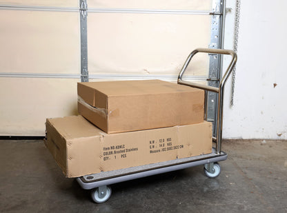 Wholesale Hotel Products Stainless Steel Utility Cart – 750lb Capacity – Dolly Cart w/ 5” Wheels & Grey Carpet, for Hotel, Resorts, Condos, Commercial Use (Value Valet Series)