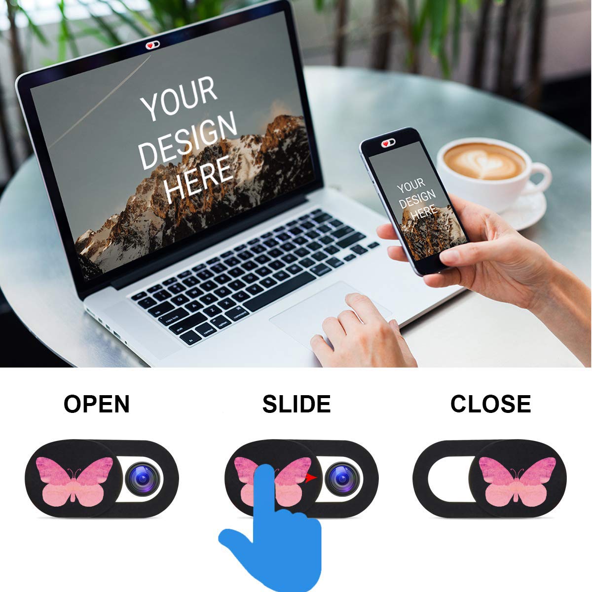 Webcam Cover Slide 6 Packs Ultra-Thin Camera Covers for Computer Laptop Desktop Smartphone to Protect Your Privacy and Security, Butterfly