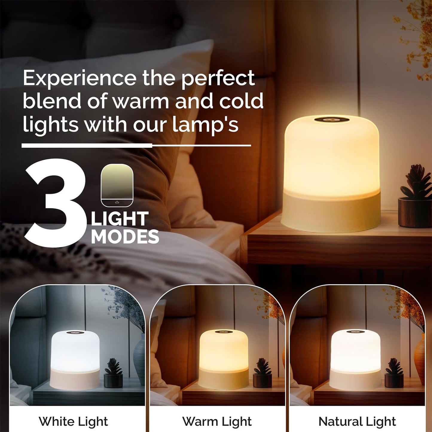 Night Light for Baby, 2400mHA 3 Lighting Modes with Touch Control Night Lamp for Kids Dimming Function & USB Rechargeable Kids Lamp, Portable Nursery Night Light for Breastfeeding,Bedside,Sleeping