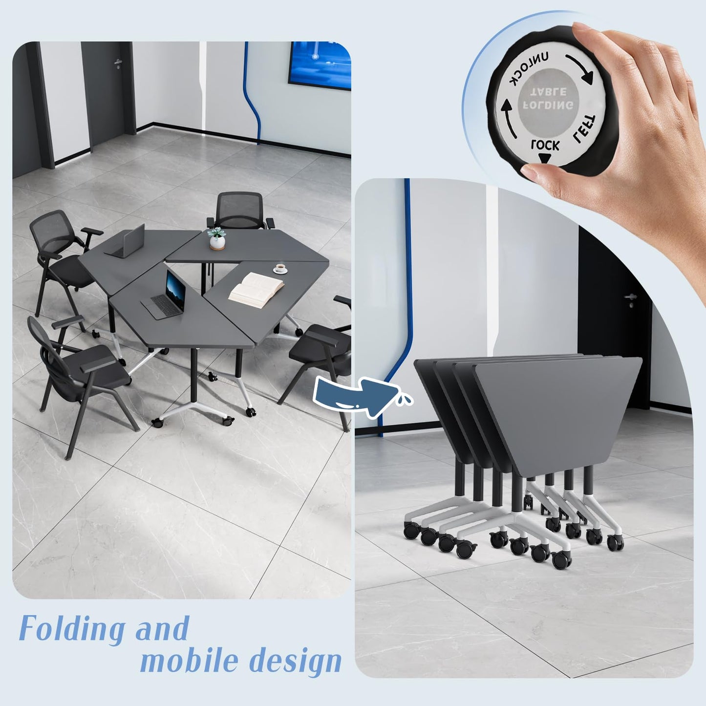 2 Pack Folding Conference Table,T-Shaped Conference Room Tables with Wheels, 47.2 in Modern Conference Table,Mobile Modular Seminar Meeting Desk for Classrooms,Office & Seminar (2, Dark Gray)
