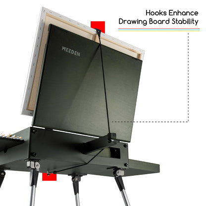 MEEDEN PRO French Easel Box: 21lb/9.5kg Heavy Duty Plein Air Sketchbox Easel for Oil Painting - Boxwood Folding Artist Easel with 4 Aluminum Legs & Storage Drawer for Adult Studio Painting