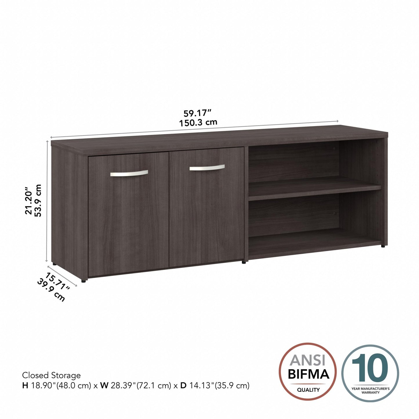 Bush Business Furniture Studio C Low Storage Cabinet with Doors and Shelves in Storm Gray, Organization for Home or Professional Office