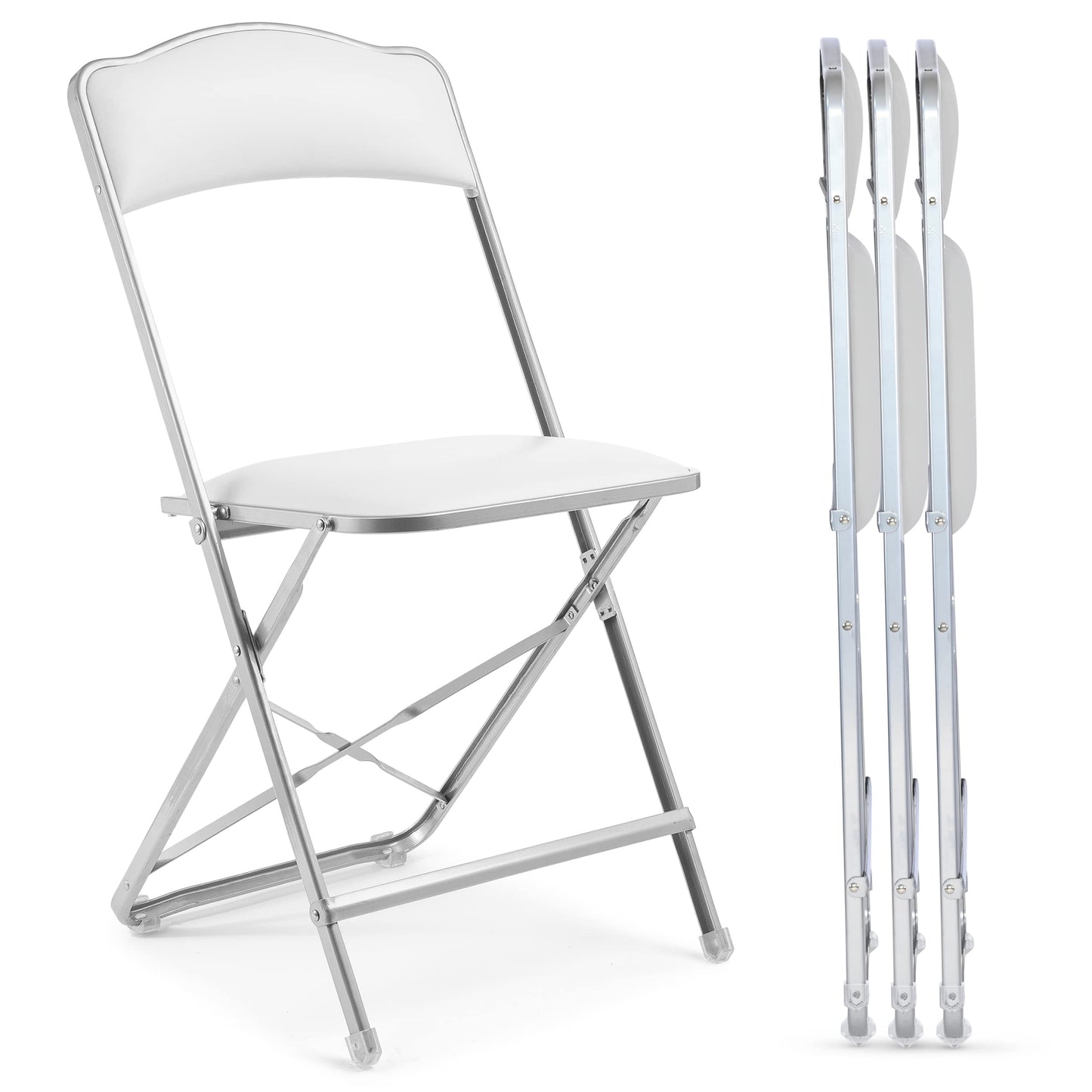Folding Chairs with Padded Seats 4 Pack - Foldable Chair with Heavy-Duty Steel Frame, Elegant Party Bridge Chairs, Metal Folding Chair for Outside, Home, Office, Indoor Outdoor Events - Silver/ White