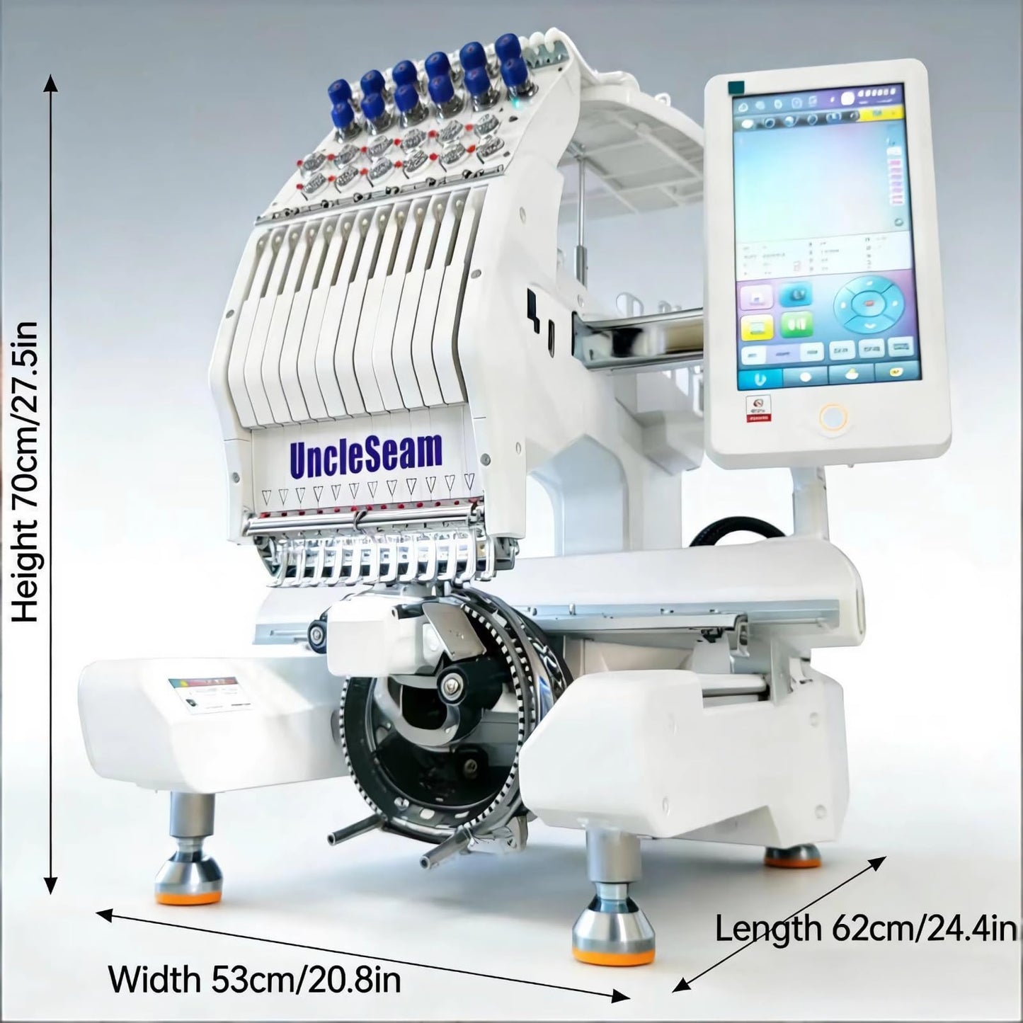 UncleSeam 15-Needle Commercial Embroidery Machine, 12"x 8" Embroidery Area, Easy to Use for Flat Embroidery, Hats, T-Shirts, Auto Color Change & Trim, Supports WiFi/USB Transfer (15-Needle with Stand)