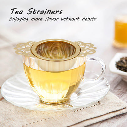 Aynaxcol 304 Stainless Steel Tea Drain Strainer Tea Filter Mesh Tea Drip Bowls Teapot Strainer With Petal Handles Tea Divider, Pack Of 4