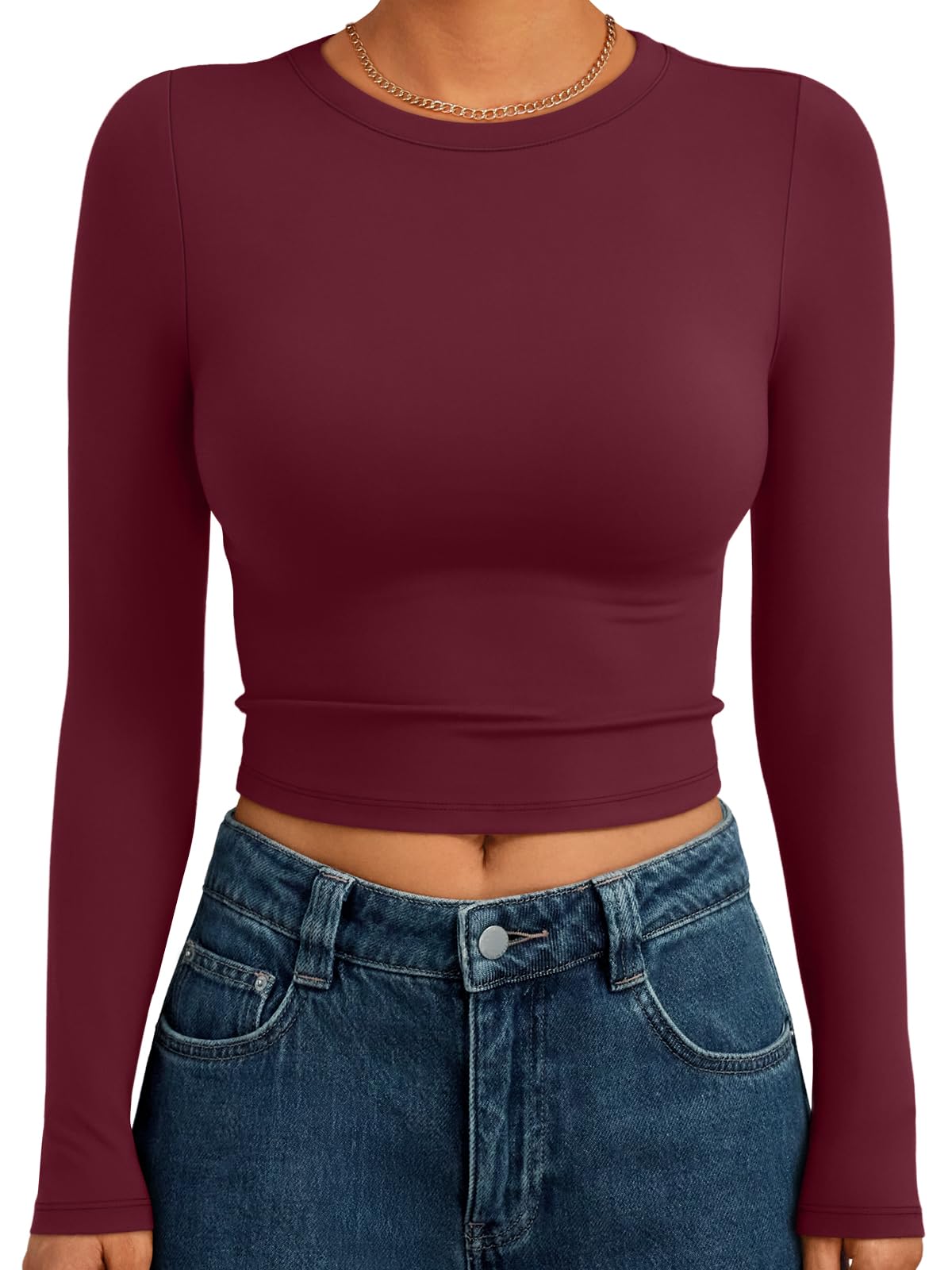 Trendy Queen Womens Long Sleeve Crop Tops Basic Slim Fitted Shirts Fashion 2025 Going Out Y2k Tops Teen Girl Clothes