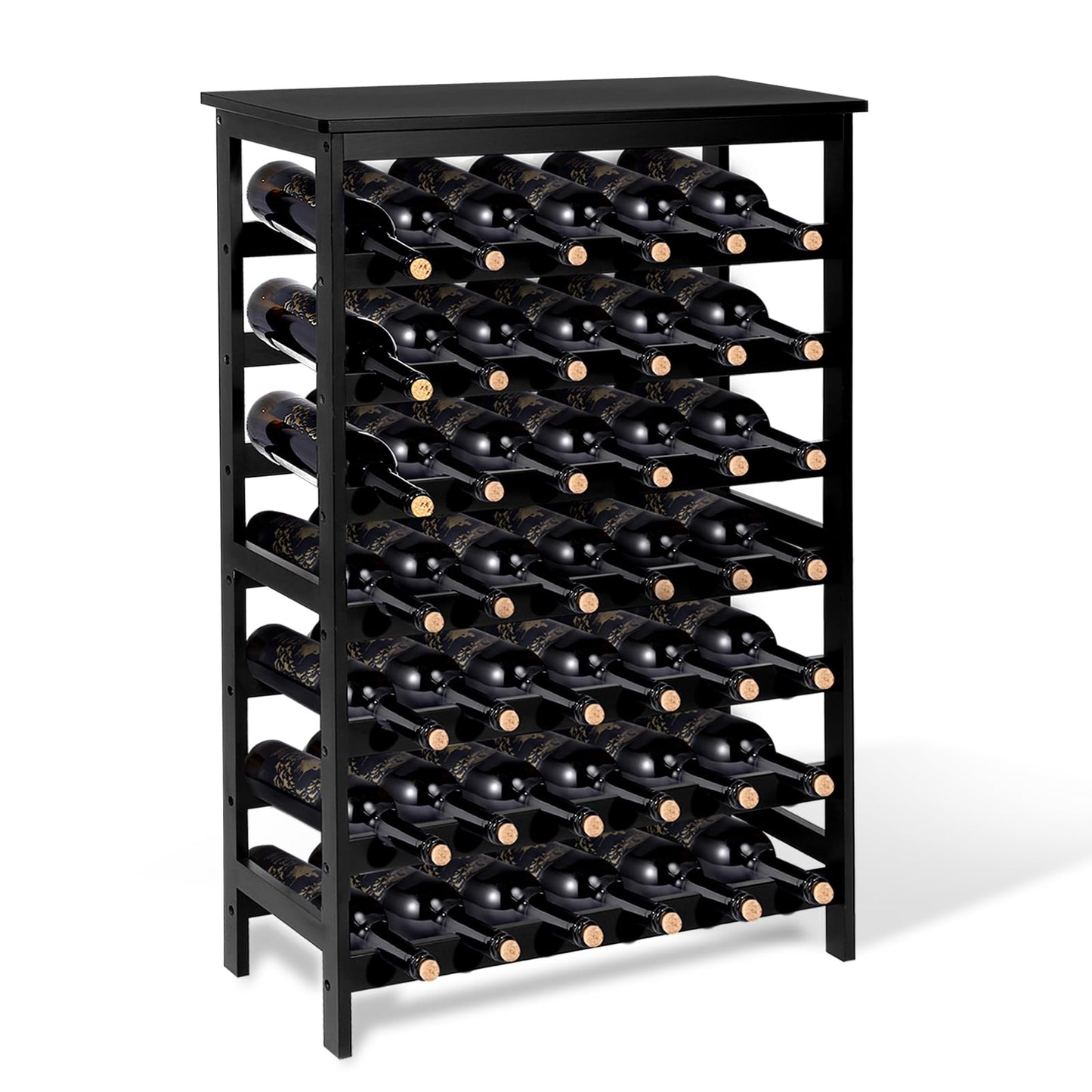 Bambition Bamboo Wine Rack Freestanding Floor, 7-Tier 42-Bottle Wine Storage Shelf with Table Top - Black