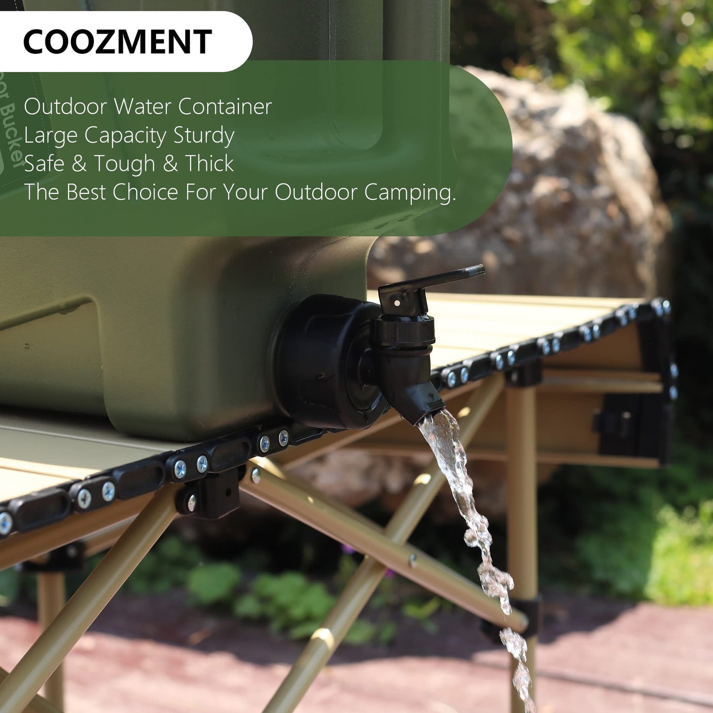 COOZMENT 3.2G (12L) Portable Water Jug with Spigot, BPA Free Green Storage Tank for Camping, Hiking, Emergencies