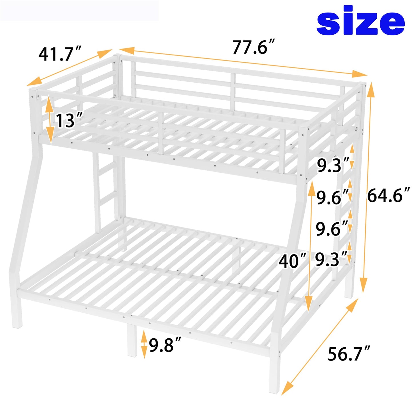 STERXONE Upgraded Version Thickened Stronger Metal Twin Over Full Bunk Bed, Heavy Duty Steel Twin Over Full Size Bunk Bed, Best Bunk Bed Frame for Adults (White,Twin Over Full)