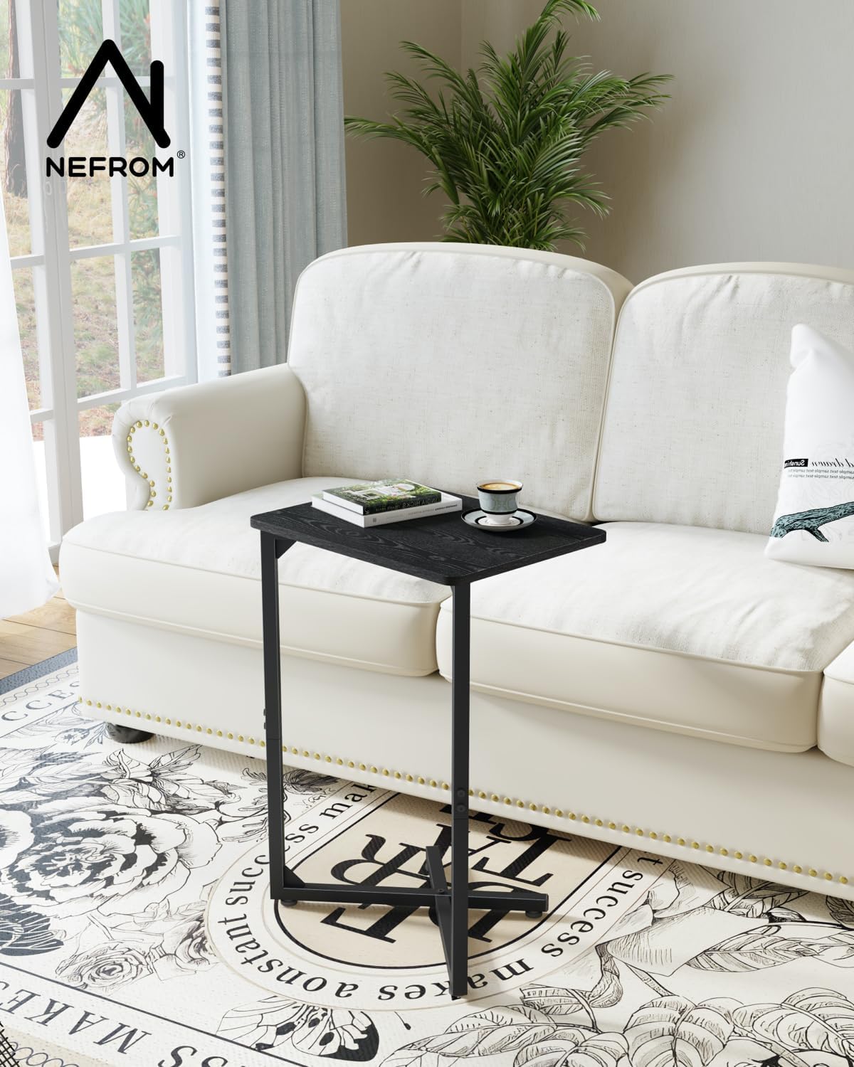Generic ET-X-BKW1 NEFROM C-Shaped End Table, Small Couch Side Table, Sofa TV Tray Table for Living Room, Bedroom