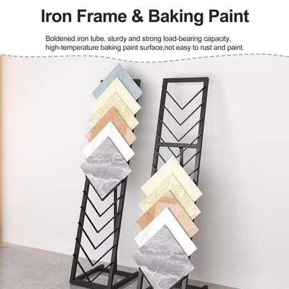 Gold Tile Display Rack, 12 Card Slots, Freestanding Organizer Shelf for Marble Slabs, Wooden Boards, Door Samples - Ideal for Retail Stores & Trade Shows (40 * 50 * 160cm)