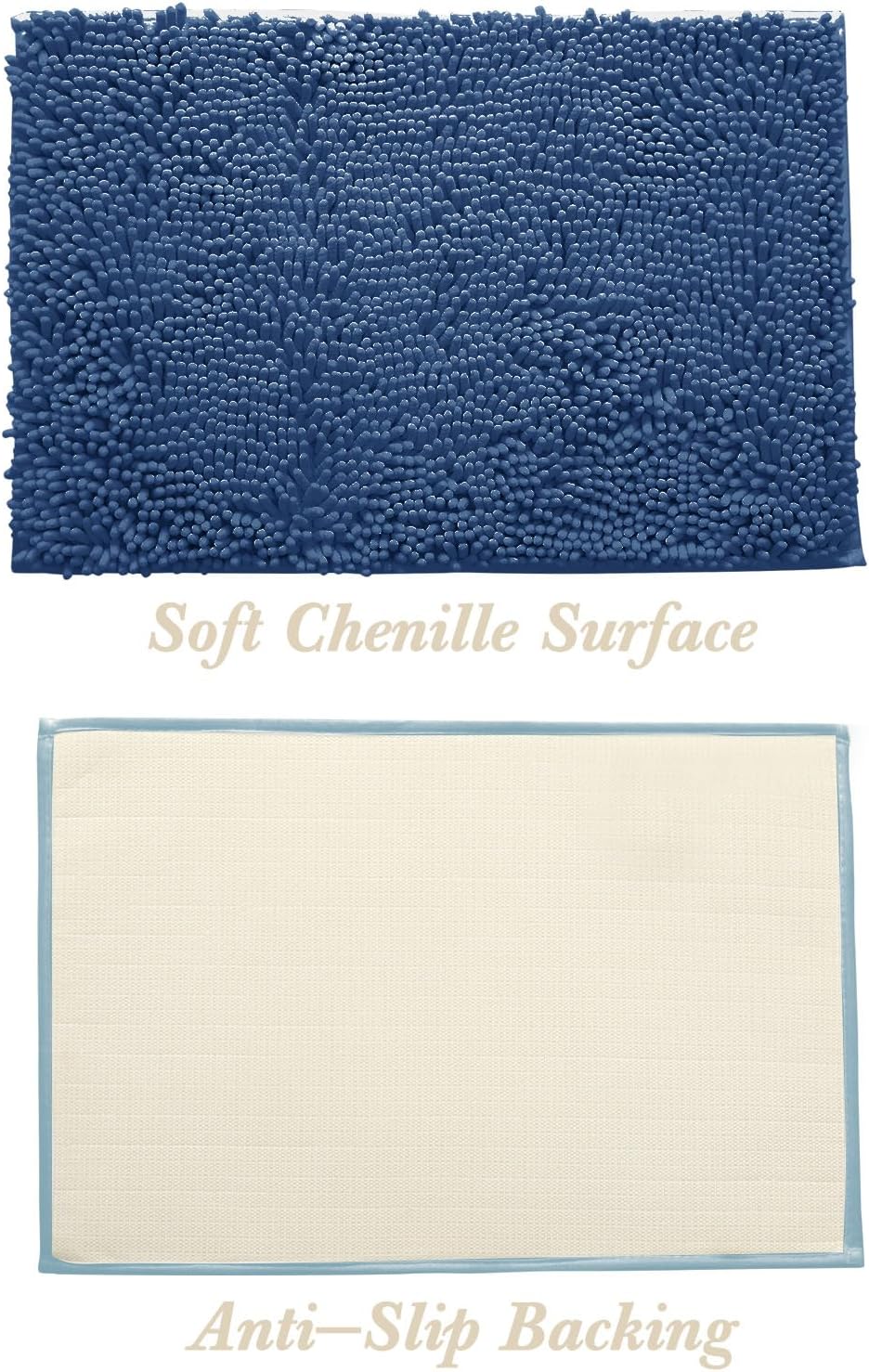 Non-Slip Bath Rug, Extra Soft Microfiber Shag Carpet, Fast Dry Shower Mat, Machine Washable (Navy Blue)