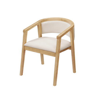 Christopher Knight Home Yunara Comfy Boucle Upholstered Dining Chairs Set of 2, Wooden Kitchen Chair with Curved Open Backrest, Mid Century Modern Living Room Chairs Set of 2, Beige + Oak