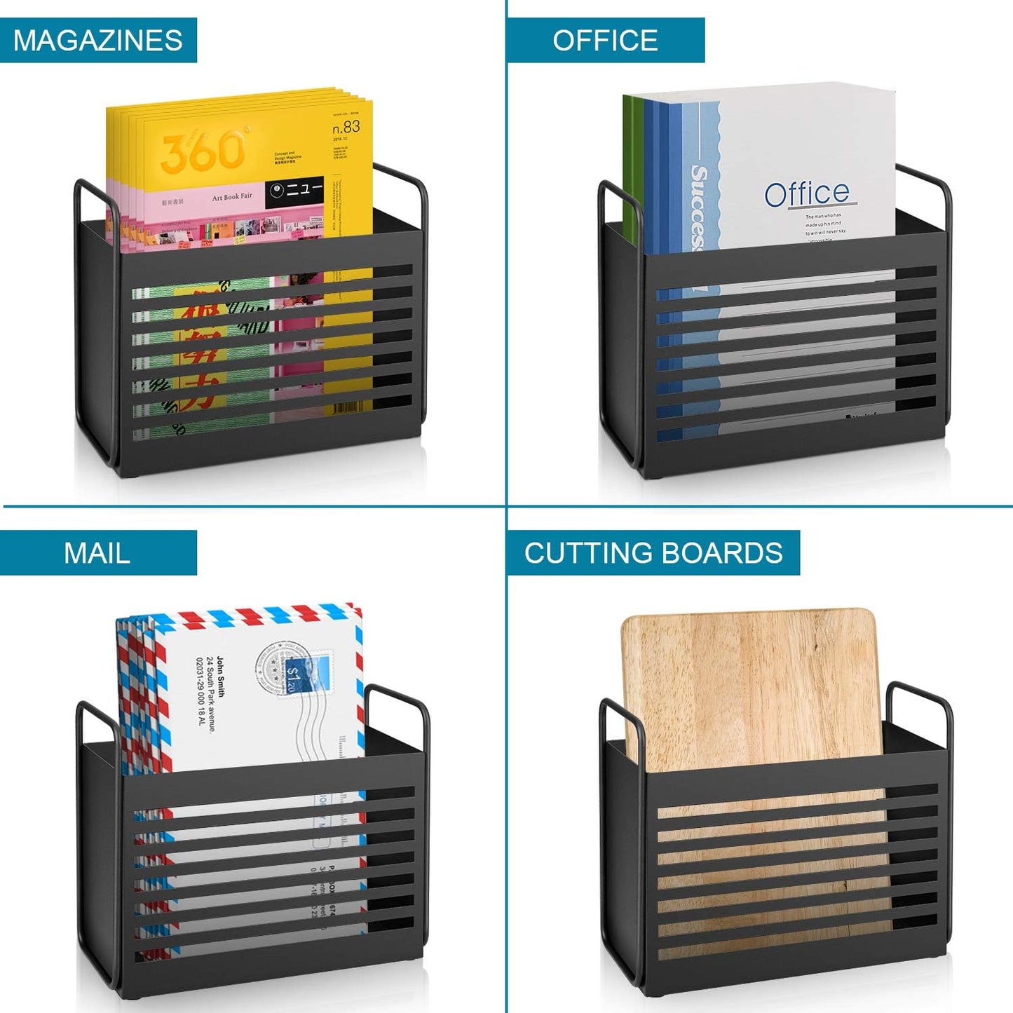 Magazine Rack, File Holder Organizer Bin for Magazines, Books, Newspapers, Tablets in Home Office, Black