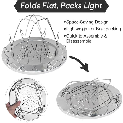 Meanhoo Folding Camping Toaster for Gas Stove Top – Stainless Steel 4-Slice Camp Stove Toaster Rack Holder – Portable Outdoor Bread Toaster for Camping, RV, Hiking & Picnic (Includes Tongs)