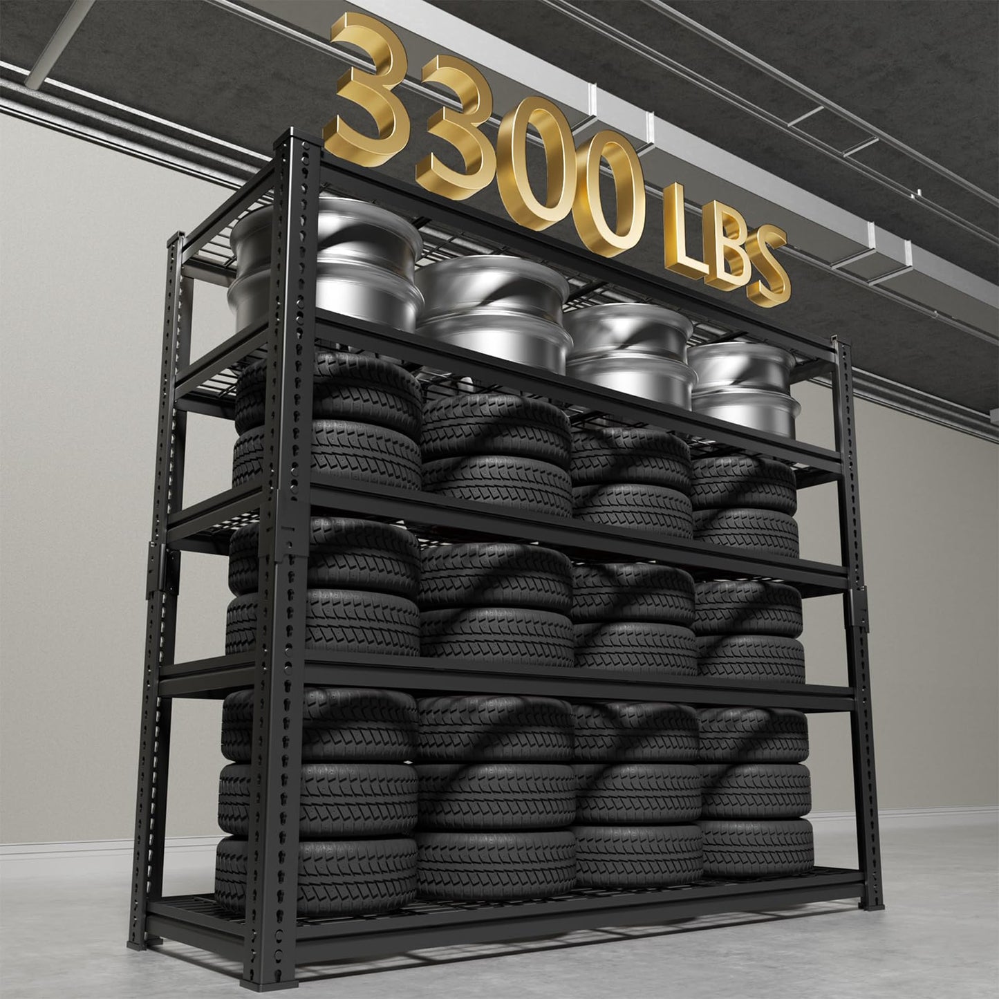 LUXEYARD Heavy Duty Garage Shelving, 60" W x 24" D x 78" H, 5-Tier Adjustable Metal Storage Rack, 660 lbs Per Shelf, 3300 lbs Total Capacity, Black, 1-Pack