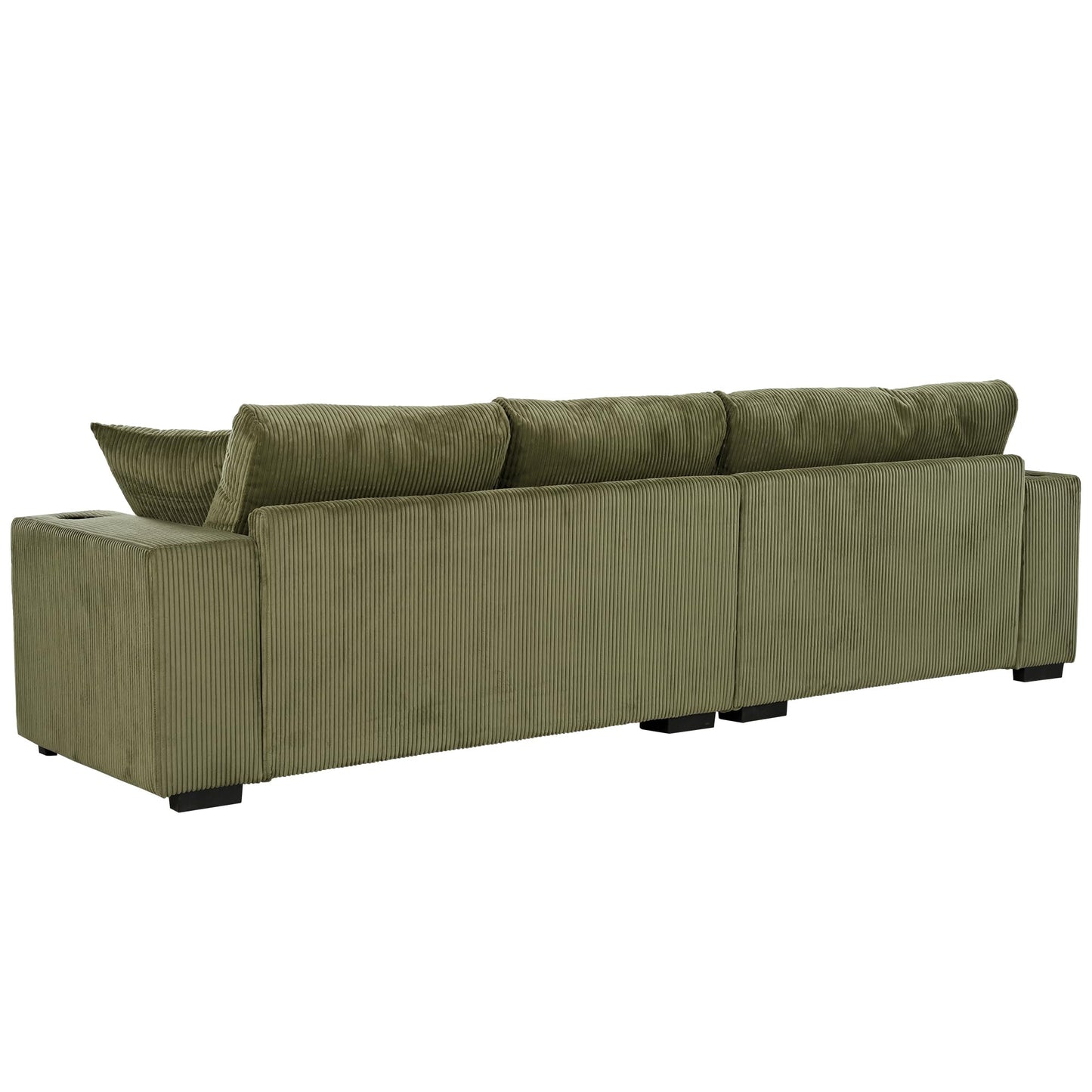 Merax Modern Oversized L-Shaped Sectional Sofa with USB Charging Port,Cup Holder, Comfy Corduroy 4-Seat Couch Set Sleeper Bed for Living Room,Green