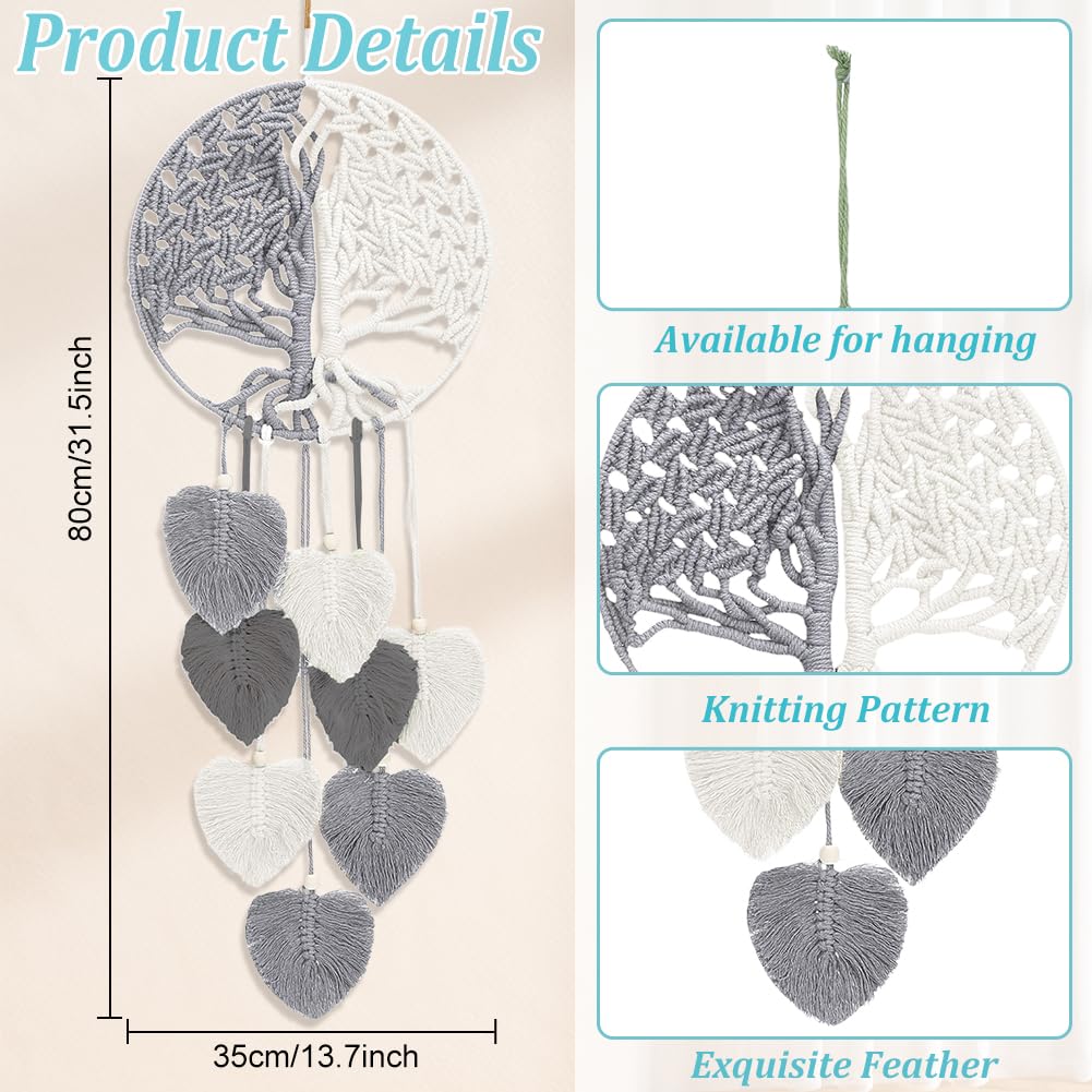 ACRNIGHEET DIY Macrame Kit for Adults Beginners DIY Boho Macrame Leaves Tree of Life Wall Hanging Making Kits with Macrame Supplies Wall Hanging Kit Ornaments for Home Decor Craft Gifts(Grey Series)