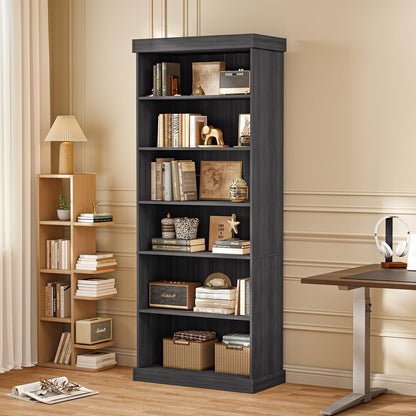 Lynsunix 70.8" Modular Bookshelf–Farmhouse Style, 6 Adjustable Tiers Shelves, Spacious Storage Cabinet for Home Office or Living Room, Black