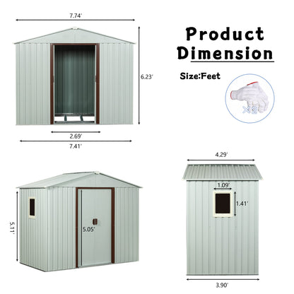 Favfurish 8 x 4 FT Outdoor Storage Shed with Side Window, Metal Garden Shed w/Sliding Doors & Lock, Floor Base and Air Vents, Utility Tool Storage House for Backyard Lawn, White