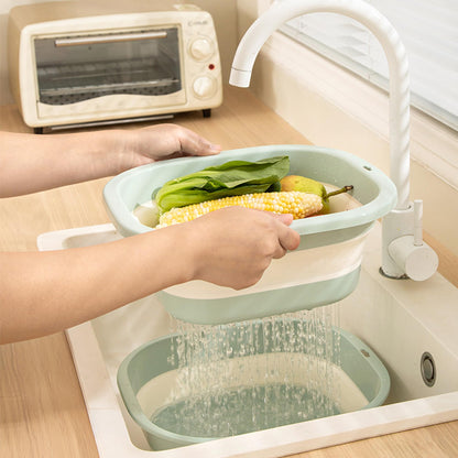 Cemome Collapsible Dish Basin with Colander, Foldable 2-in-1 Dish Pan and Strainer Set with Drain Holes, Portable Wash Basin for Kitchen Sink, Camping, Travel & RV (Grey)