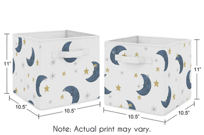 Sweet Jojo Designs Moon and Star Foldable Fabric Storage Cube Bins Boxes Organizer Toys Kids Baby Children's - Set of 2 - Navy Blue and Gold Watercolor Celestial Sky Gender Neutral Outer Space Galaxy