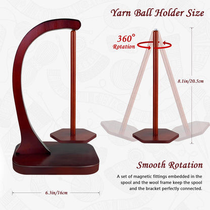 JUCPASH Yarn Holder for Crocheting and Knitting, Wooden Yarn Spinner with Magnetic Rotating Mechanism and Anti-Slip Pads, Crochet Accessories Birthday Gifts for Women Mom Wife Grandma Mother (Brown)