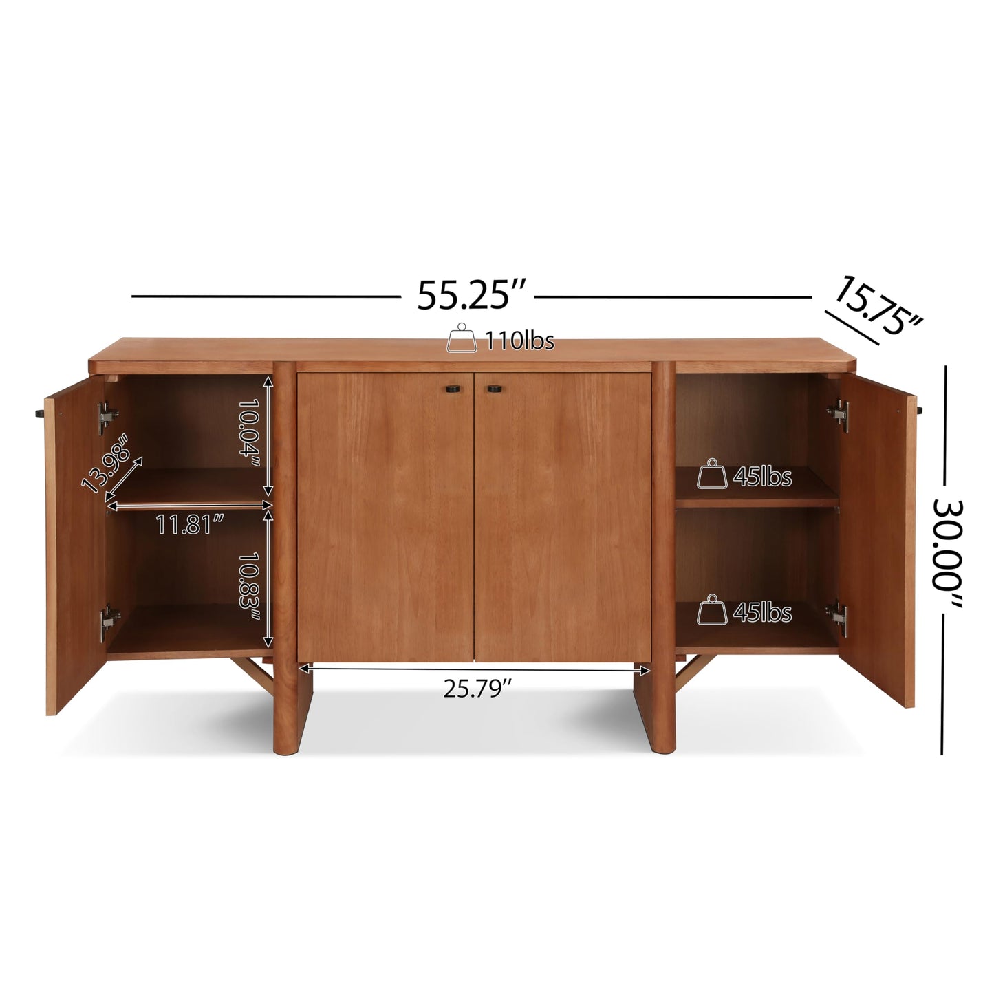 Christopher Knight Home Austen Retro Minimalist Wooden Storage Sideboard, Living Room Cupboard with Shelves, Dining Room/Kitchen Buffet Cabinet, Entryway Display Table, Home Office Credenza, Brown