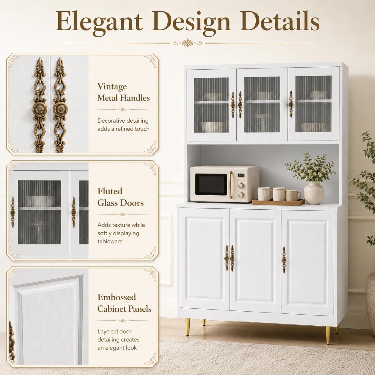 AUN Metal Pantry Cabinet with Charging Station - 68" Multi-Scene Storage Cabinet for Kitchen, Coffee Bar, Dining Room | Adjustable Shelves & Soft-Close Doors,White