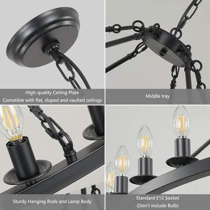 HermnJakk Black Wagon Wheel Chandelier 60-Inch 36-Light,Extra Large Round Rustic Farmhouse Chandelier Metal Circle Chandeliers for Dining Room Living Room High Ceilings