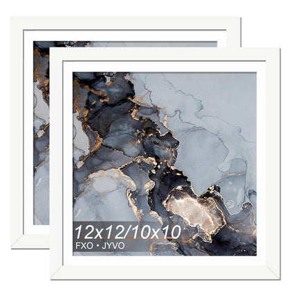 Fxojyvo White 12 x 12 Frame Set of 2, Display Picture 10x10 with Mat or 12x12 Without Mat, Wall Hanging Large Picture Frame for Diamond Art Painting 30x30 cm - 2 Packs