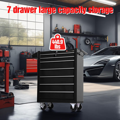 TANKSTORM Tool Chest Heavy Duty Cart Steel Rolling Tool Box 7 Drawer Cart (TZ37-BK)