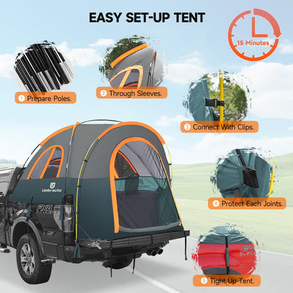 Truck Bed Tent 6.4' ~ 6.7' Easy Set Up Umburato Pickup Truck Tents for Camping, Waterproof PU3000mm Canopy for Truck Camper, Portable, Spacious for 2 Person Green