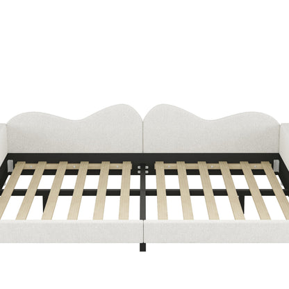 Merax Full Size Upholstered Daybed, Sherpa Fabric Sofabed with Cloud-Shaped Backrest, No Box-Spring Needed, White