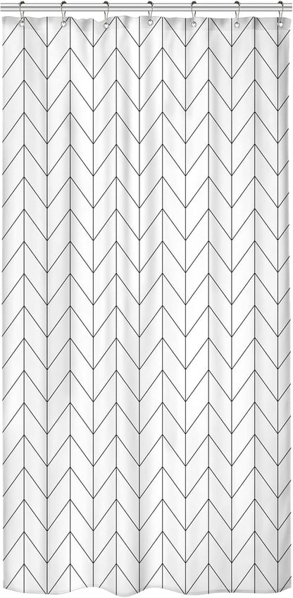 Riyidecor Small Stall White Black Half Single RV Camper Shower Curtain 39x72 Inch, Chevron Herringbone Geometric Decor