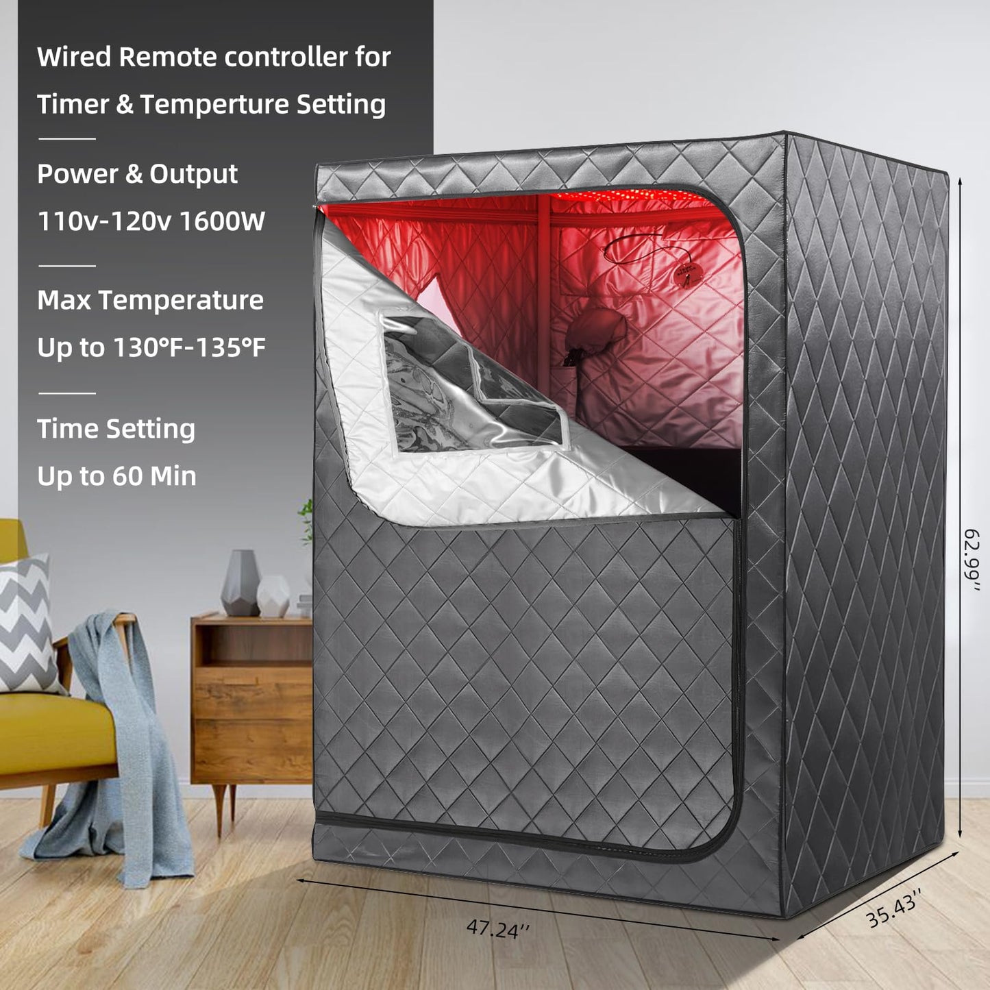 iDOTODO Full Body Portable Personal Infrared Saunas for Home, 2 Person Sauna Tent, at Home Sauna, Portable Infrared Sauna Two-Person Sauna Tent with 2 Foldable Chairs, Remote Control