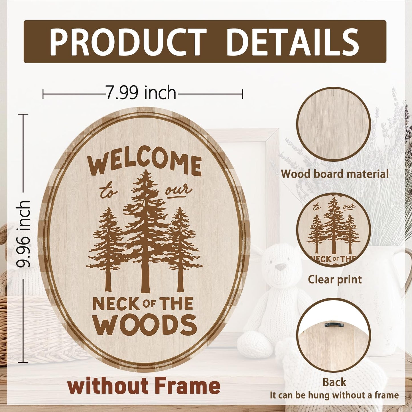 Dilemat Rustic Cabin Wall Art Decor, Welcome to Our Neck of the Woods Oval Wall Art, Retro Nature Farmhouse Lake House Wooden Sign Hanging Decor for Home Bedroom Living Room,8x10 Inch