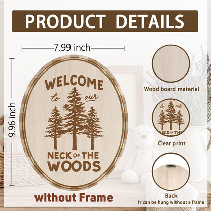 Dilemat Rustic Cabin Wall Art Decor, Welcome to Our Neck of the Woods Oval Wall Art, Retro Nature Farmhouse Lake House Wooden Sign Hanging Decor for Home Bedroom Living Room,8x10 Inch