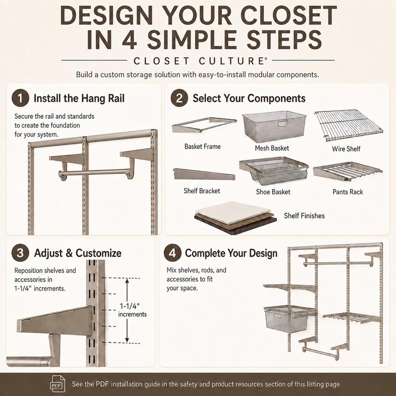 Closet Culture by Knape & Vogt 23 in. Champagne Nickel Basket Surround Kit for Wire Mesh Basket, Compatible Only with Closet Culture Closet Systems, 0335-SRND-CN