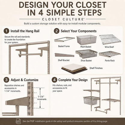 Closet Culture by Knape & Vogt 48 in. Champagne Nickel Hang Rail